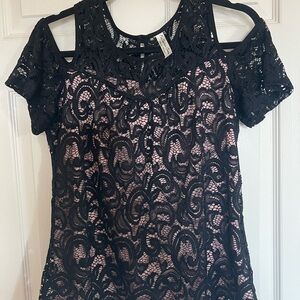 Concept Black and Pink lining Embellished Cut Out Blouse